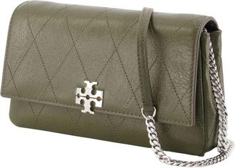 Tory Burch Womens Charlie On-Chain Wallet - Tory Burch Leather Khaki Calfskin Bags Wallets-On-Chain