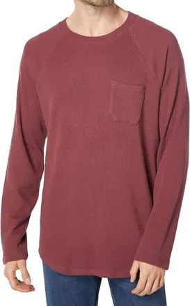 Paige Abe Long Sleeve Waffle Knit Baseball Tee Shirt In Red Velvet