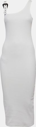 Versace Jeans Couture White Rib Knit Buckle Strap Midi Dress