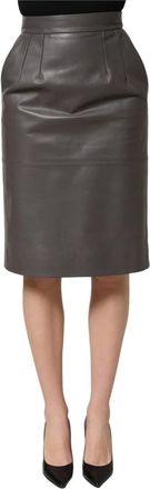 Dolce & Gabbana Rokken, Dames, Grijs, S, Leer, Rok met hoge taille en potloodmodel
