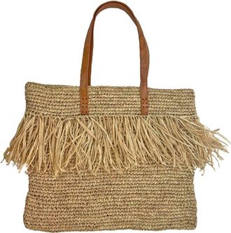 NATYAL Bolso de rafia natural con flecos 45x38cm