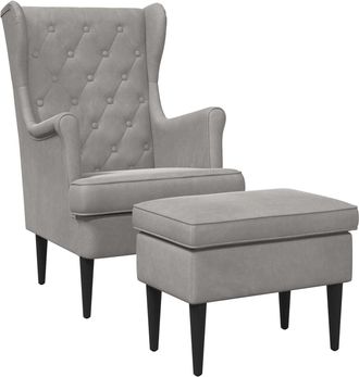vidaXL Sill&oacute;n Con Pouf 2 Uds. Gris Claro Terciopelo Vidaxl