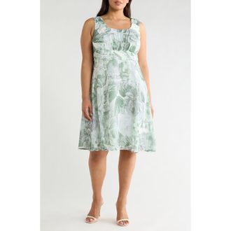 Connected Ruched Chiffon Midi Dress in White/Sage at Nordstrom Rack, Size 16W