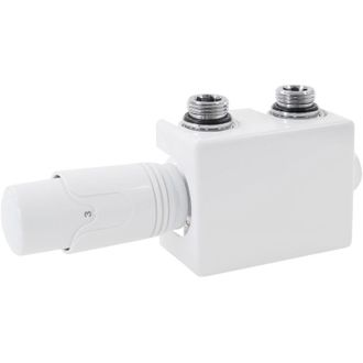 ECD Germany Set di Connessione Centrale con Termostato per Radiatori - Bianco - Universale - Set di Collegamento Blocco Rubinetto Valvola Multiblock - Ecd Germany