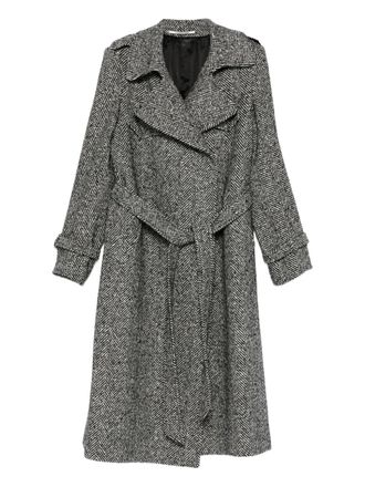 Tagliatore herringbone-pattern belted coat - women - Fabric - 42 - Black