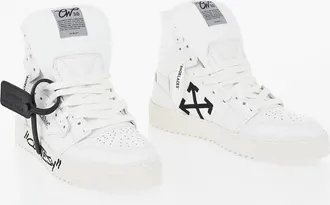 Off-white High-Top Leather Sneakers COURTESY-007 with Contrasting Monogram Off-White