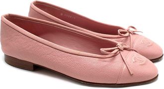 Chanel CC Cap Toe Baby Pink Caviar Leather Ballet Flats Size 35.5