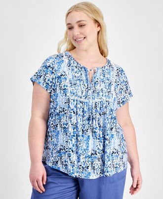 Tommy Hilfiger Top Womens Breeze Multi Floral Pintucked Tie Neck FTS1100
