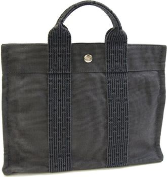 Herm&egrave;s Gray Canvas Handbag Tote Bag (Pre-Owned)