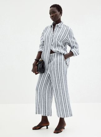 Contemporaine Womens Drawcord waist pure linen capri pant Fit: Wide leg, high rise