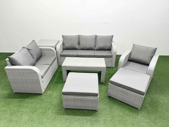Fimous Patio PE Wicker 8 Seater Outdoor Rattan Furniture Sofa Sets w/ Oblong Coffee Table Reclining Chair Loveseat Sofa 3 Seater Sofa 2 Big