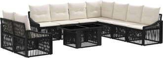 vidaXL Conjunto De Sof&aacute;s De Jard&iacute;n 10 Uds. Negro Y Blanco Crema Vidaxl