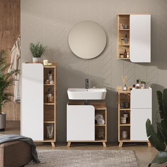 Vicco Conjunto De Muebles De Ba&ntilde;o Karen, Sonoma/blanco, 5 Piezas