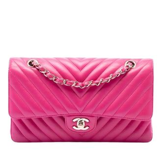 Chanel Pre-owned Classic Flap Schoudertas - Dames - Pre-owned - Roze - Maat: ONE Size Zijde