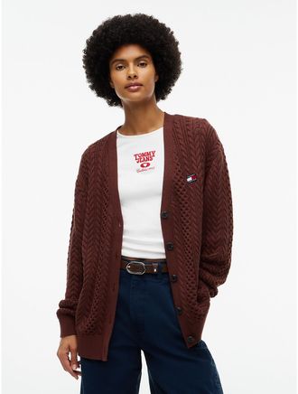 Tommy Hilfiger Womens Tommy Jeans Cable Knit Cardigan - Pure Brown - XXS