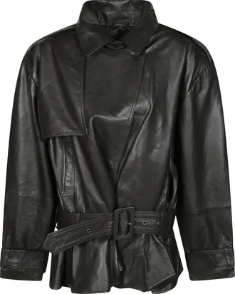 Rotate Peplum Belted Biker Leather Jacket