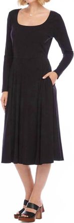 Karen Kane Long Sleeve Ribbed Scoop Neck A-Line Dress In Black