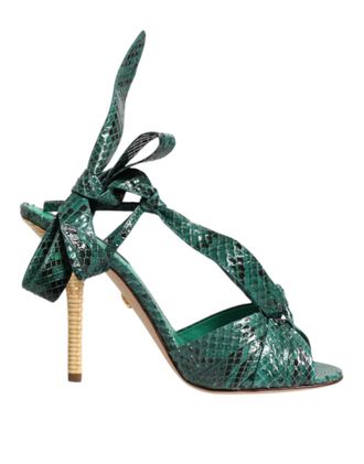 Dolce & Gabbana Green Python Leather Heels Sandals Womens Shoes