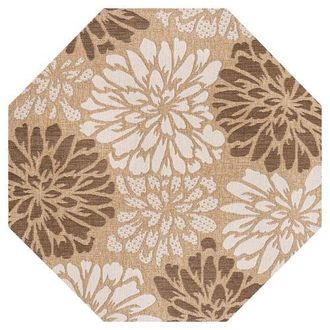 Jonathan Y Designs Zinnia Modern Floral Textured Weave Octagon Indoor/Outdoor Area Rug in Brown/cream at Nordstrom, Size 8Ft 0In X 8Ft 0In