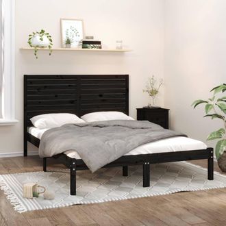 vidaXL Estructura De Cama Madera Maciza Negra King Size 150x200 Cm Vidaxl