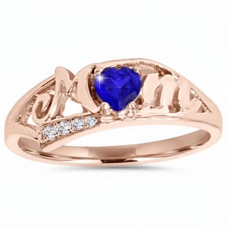 Pompeii3 5/8Ct Heart Shaped Sapphire & Diamond Mom Ring in White, Yellow or Rose Gold