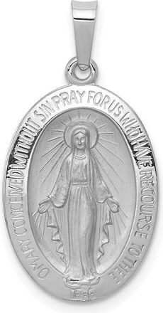 Diamond2Deal 14k White Gold Polished and Satin Solid Miraculous Medal Oval Pendant