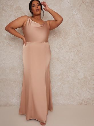 Chi Chi London Chi Chi London Womens Plus Size Cowl Neck Satin Slip Maxi Dress in Champagne - Size 22 UK