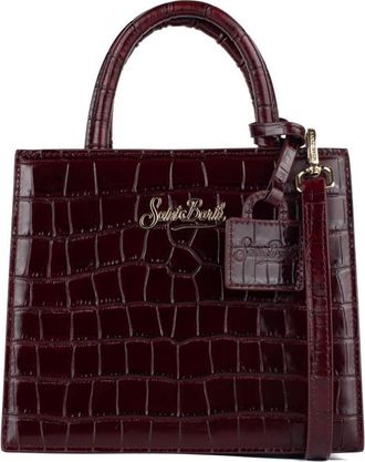 MC2 Saint Barth Shop Bag Mini Handbag In Burgundy Coconut Print Leather