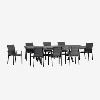 Sklum Set De Mesa Extensible Rectangular 240-300x100 Cm Y 8 Sillas De Jard&iacute;n Apilables Con Reposabrazos En Aluminio Karena Sklum