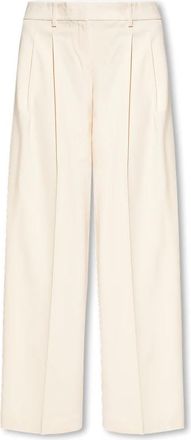 Theory Wijde geplooide broek - Dames - Wijde Broeken - Beige - 2XS - Wol - Broeken