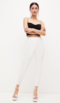 Karen Millen Womens Petite Essential Techno Woven Crop Trouser - White Cotton - Size 16 UK