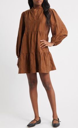 FRNCH Sarrasin Long Sleeve Tiered Dress in Marron Glace at Nordstrom, Size X-Large