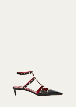 Valentino Garavani 40mm Rockstud Leather Ankle-Strap Pumps