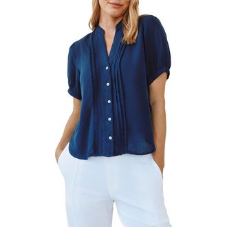 Bella Dahl Short Sleeve Pintuck Shirt in Navy Dusk at Nordstrom, Size X-Small