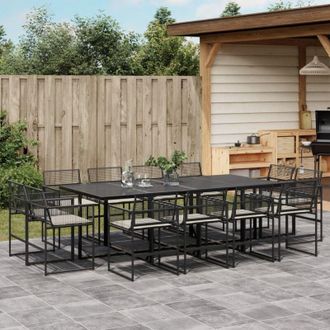 vidaXL Set Comedor De Jard&iacute;n Con Cojines 13 Pzas Rat&aacute;n Sint&eacute;tico Negro Vidaxl