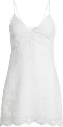 LoveShackFancy Becklyn Eyelet Sleeveless Linen Minidress in Optic White at Nordstrom, Size 12