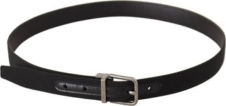 Dolce & Gabbana Mens Black Canvas Leather Silver Metal Buckle Belt