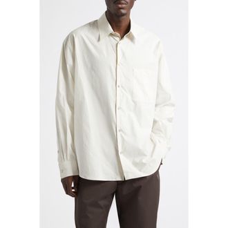 Christophe Lemaire Regular Fit Cotton & Silk Button-Up Shirt in Light Cream at Nordstrom, Size 42 Us