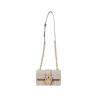 Pinko Polyurethaan Schoudertas met Haaksluiting en Binnenzakken - Dames - Schoudertassen - Beige - ONE Size - Tassen