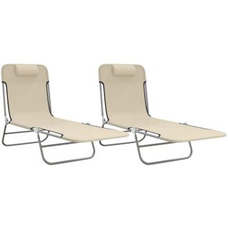 vidaXL Tumbonas Plegables 2 Uds Acero Y Textilene Color Crema Vidaxl