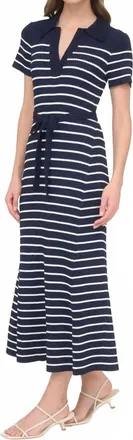 ZOE AND CLAIRE Lyla Stripe Knit Midi Dress In Navy