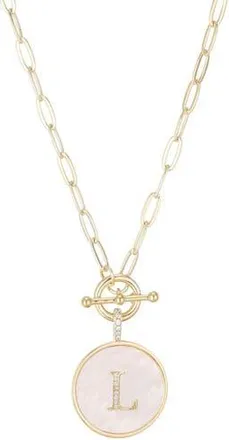 Adornia 14K Gold Plated Mother-of-Pearl Initial Pendant Necklace in White/Gold-L at Nordstrom Rack