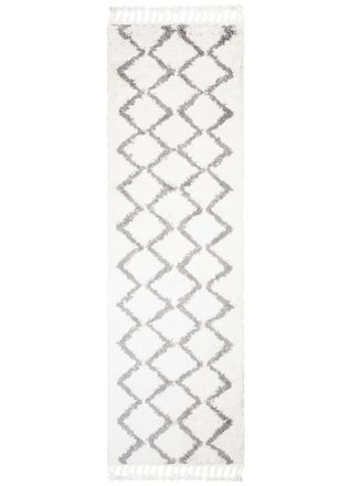 Tapiso Alfombra de pasillo crema gris oscuro zigzag flecos 100x300