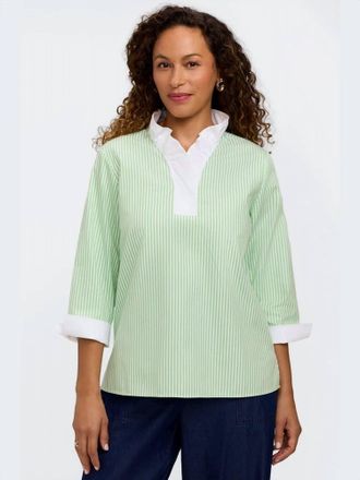 Foxcroft Tammy Popover Top In Mojito Stripe