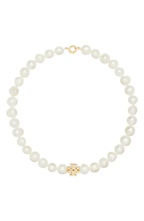 Tory Burch Kira Cultured Pearl Beaded Necklace in Tory Gold/cream at Nordstrom