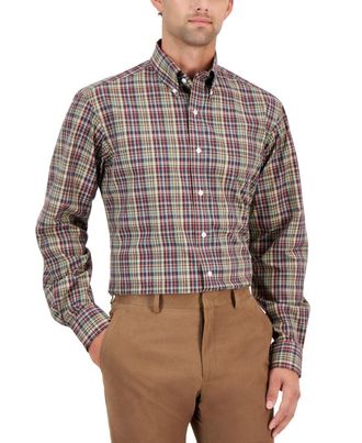 Club Room Dress Shirt Men Safari Biking Plaid Cotton Button Down FTS188