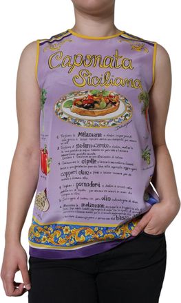 Dolce & Gabbana Womens Purple Silk Caponata Siciliana Print Tank Top