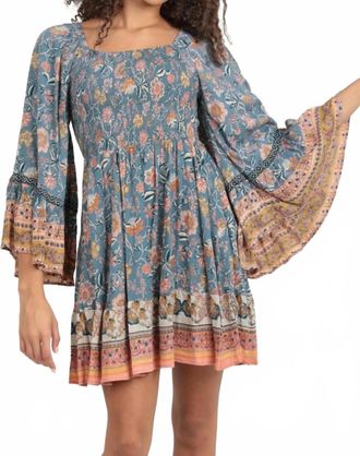 Angie Tatum Bell Sleeve Mini Dress In Blue