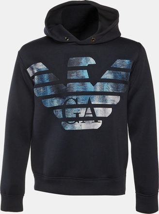 Emporio Armani Midnight Blue Jersey Logo Embroidered Hoodie