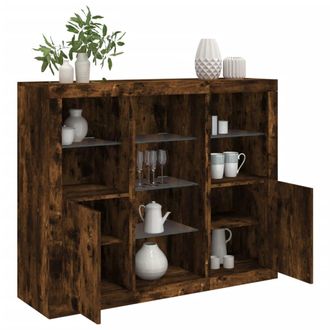 Berkfield Home Sideboards with LED Lights 3 pcs Smoked Oak Engineered Wood in Brown